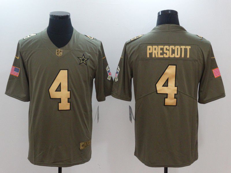 Men Dallas Cowboys #4 Prescott Gold Nike Olive Salute To Service Limited NFL Jersey